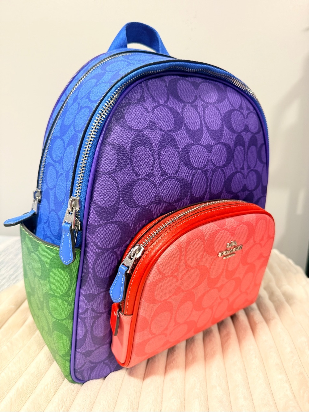 Coach Multicolor Signature Mini Backpack - Purple, Blue, Green, Red